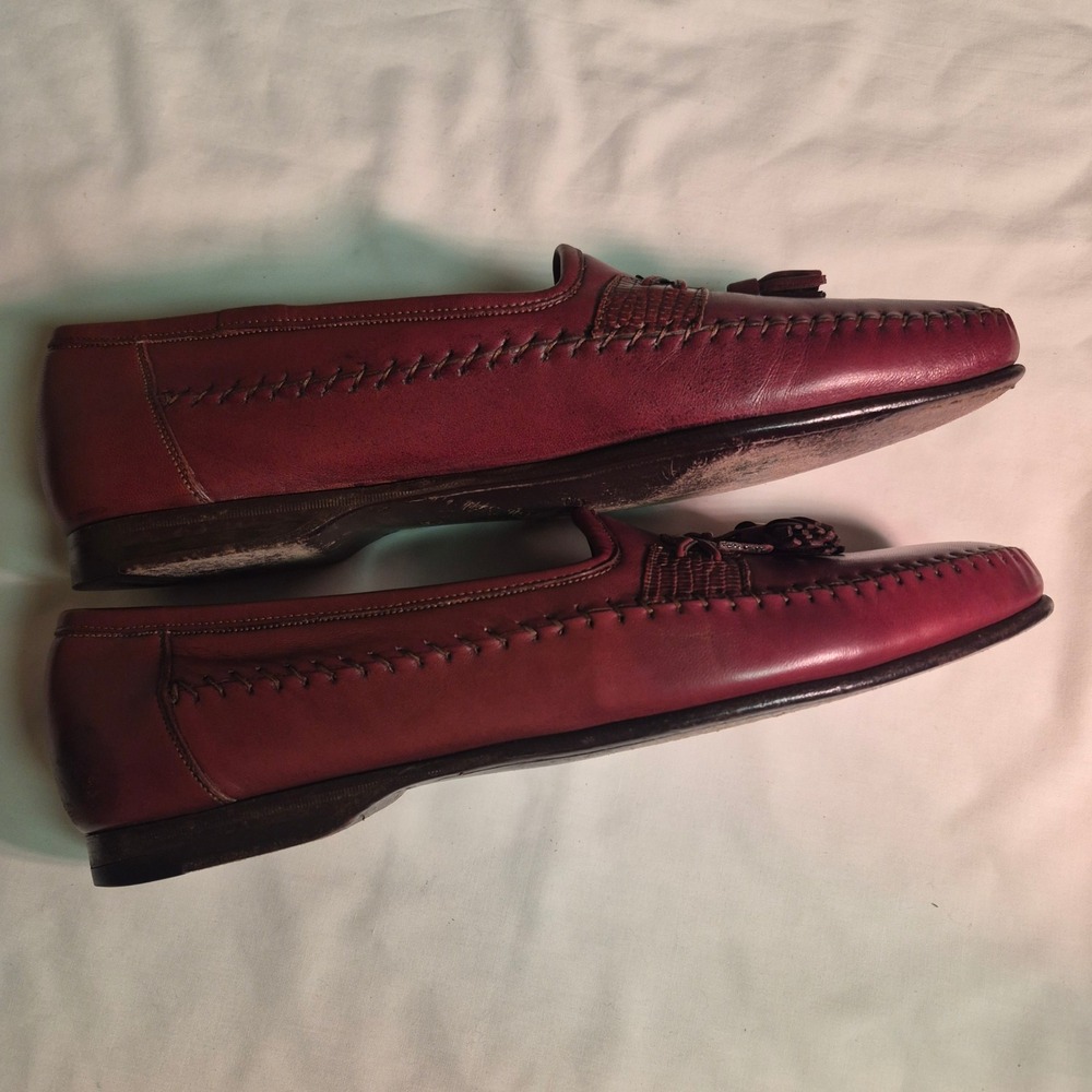 Santoni Mens Burgundy Leather Tassel Loafers Made in Italy 11.5 D 42109815 - Picture 7 of 8